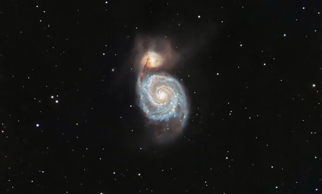 Whirlpool Galaxy captured from a Bortle 8 sky