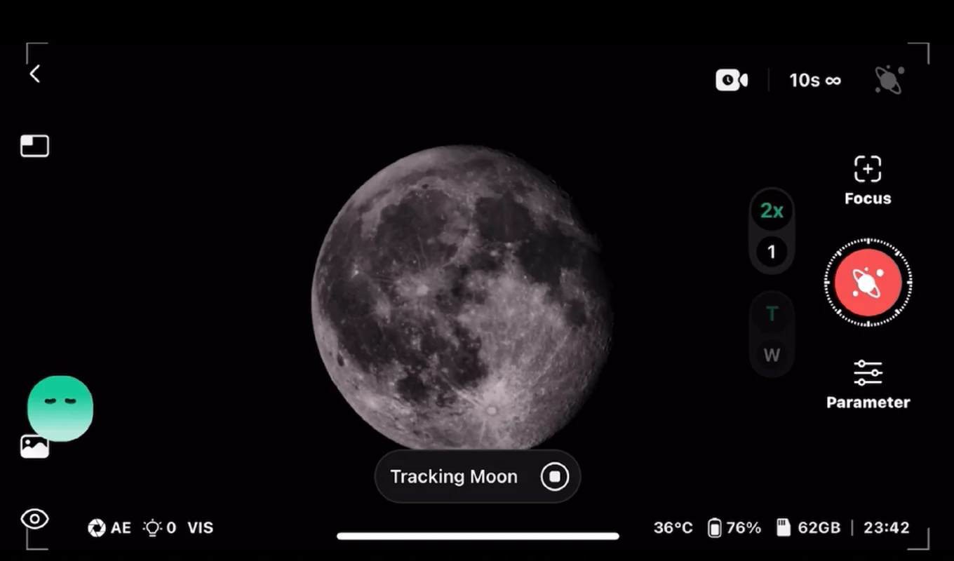 DWARF app automatically tracking the Moon