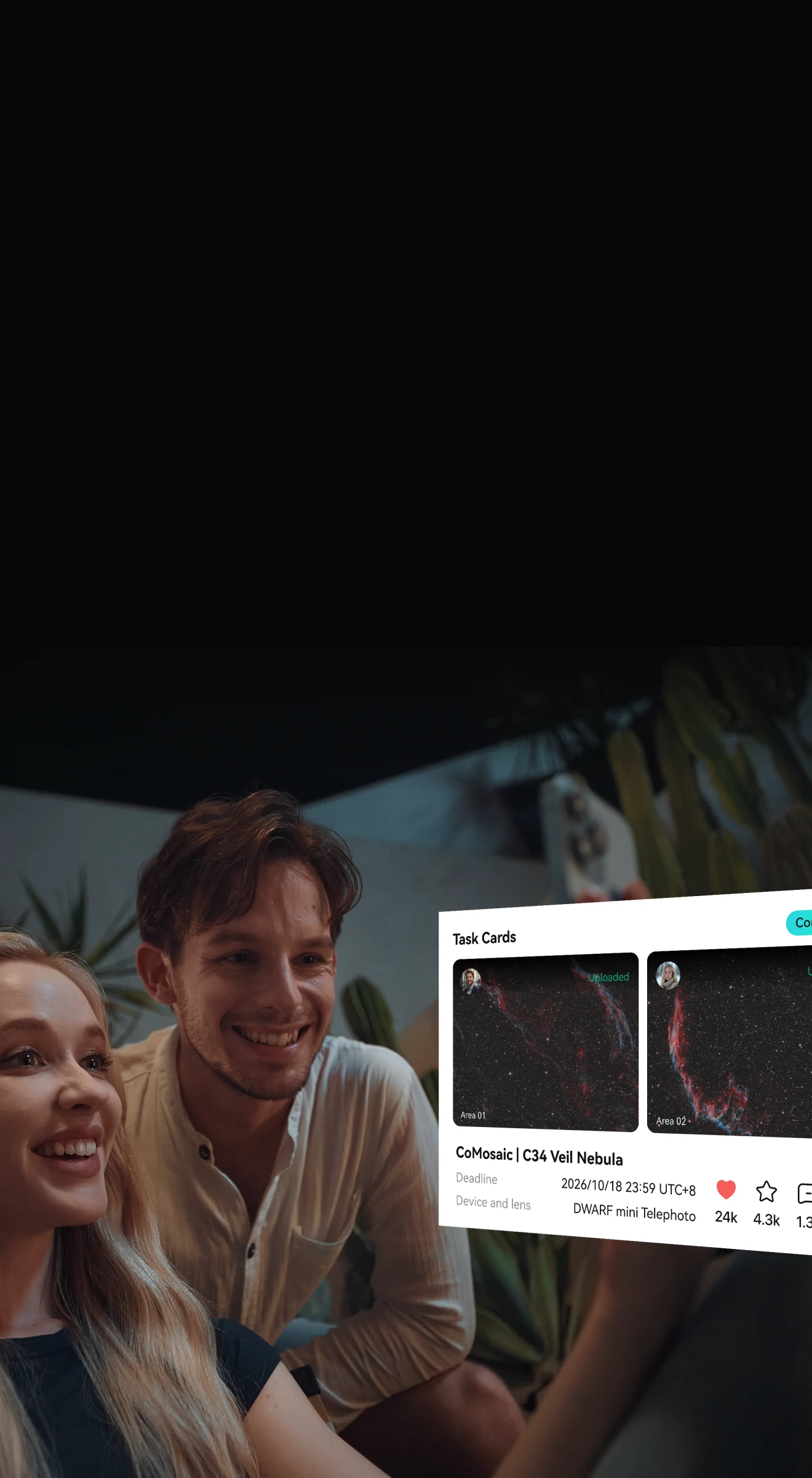 Friends capturing the night sky together with a completed Star Party task