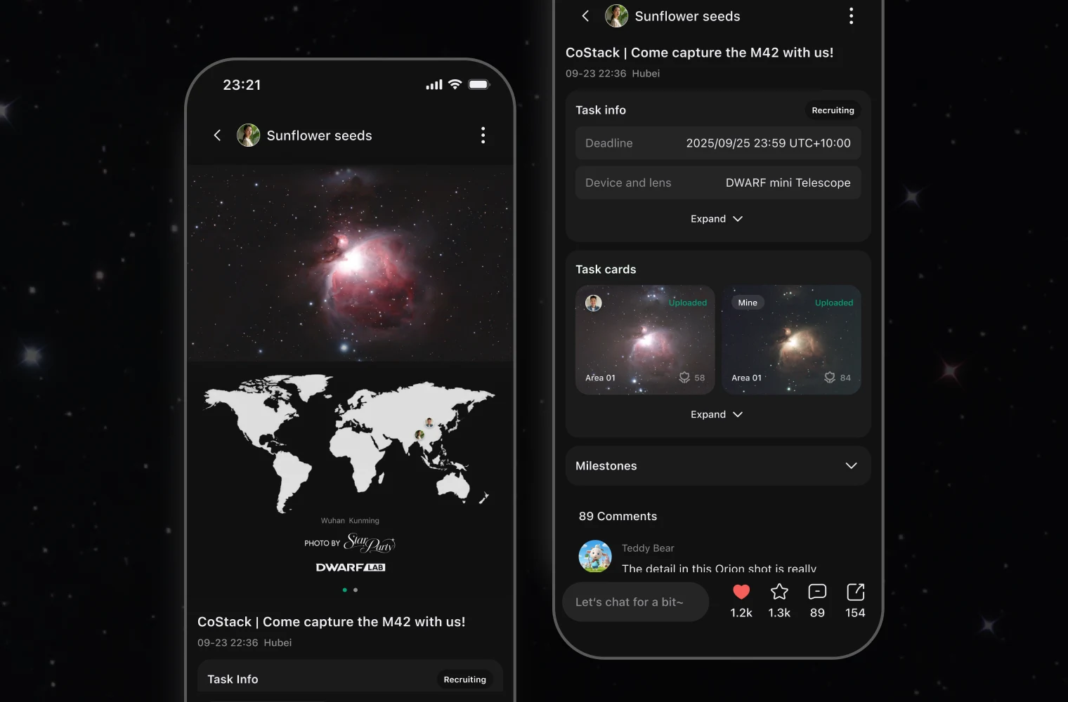 CoStack collaborative imaging project in the DWARFLAB App
