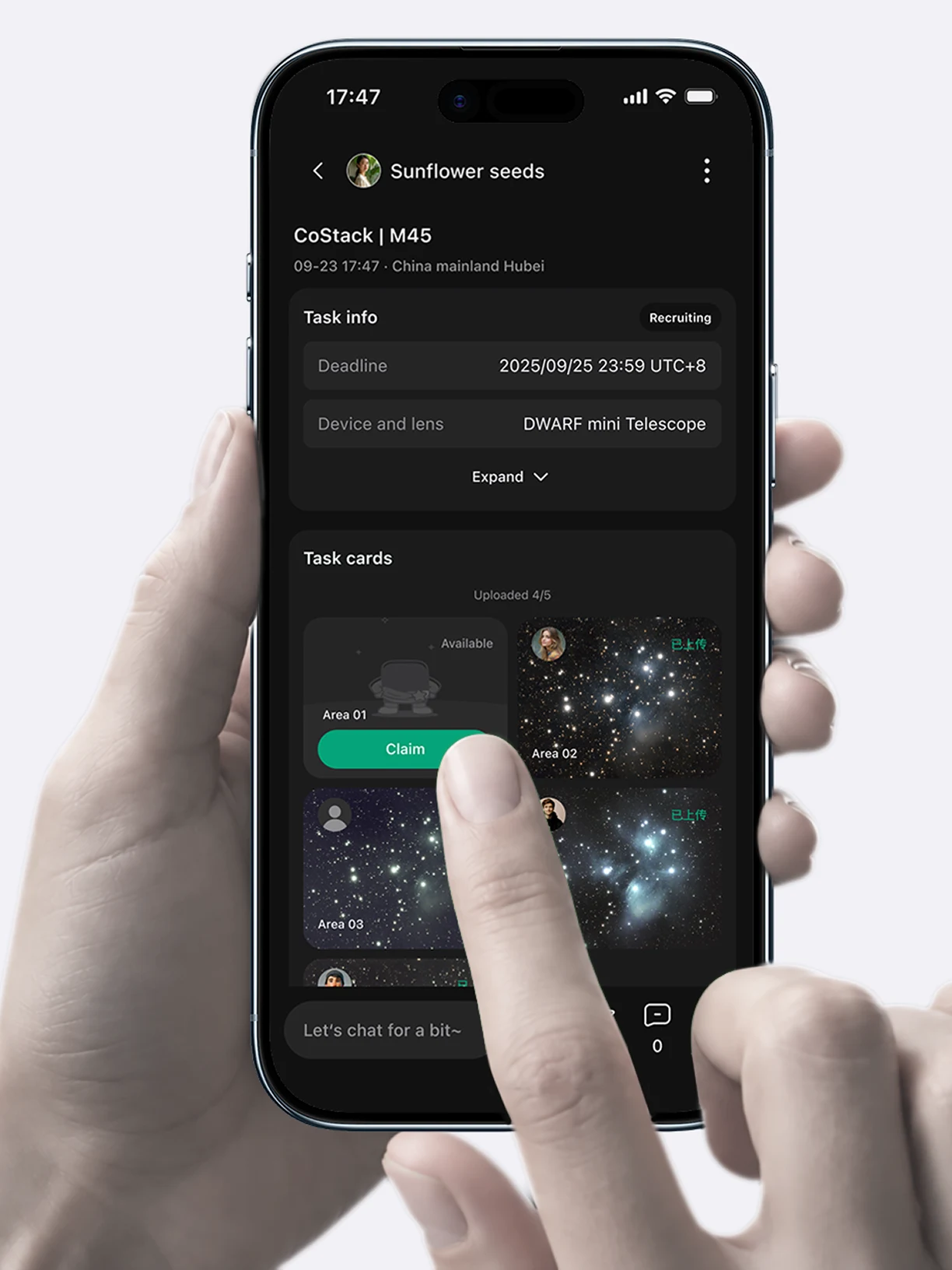 Claim a Star Party task in the DWARFLAB App