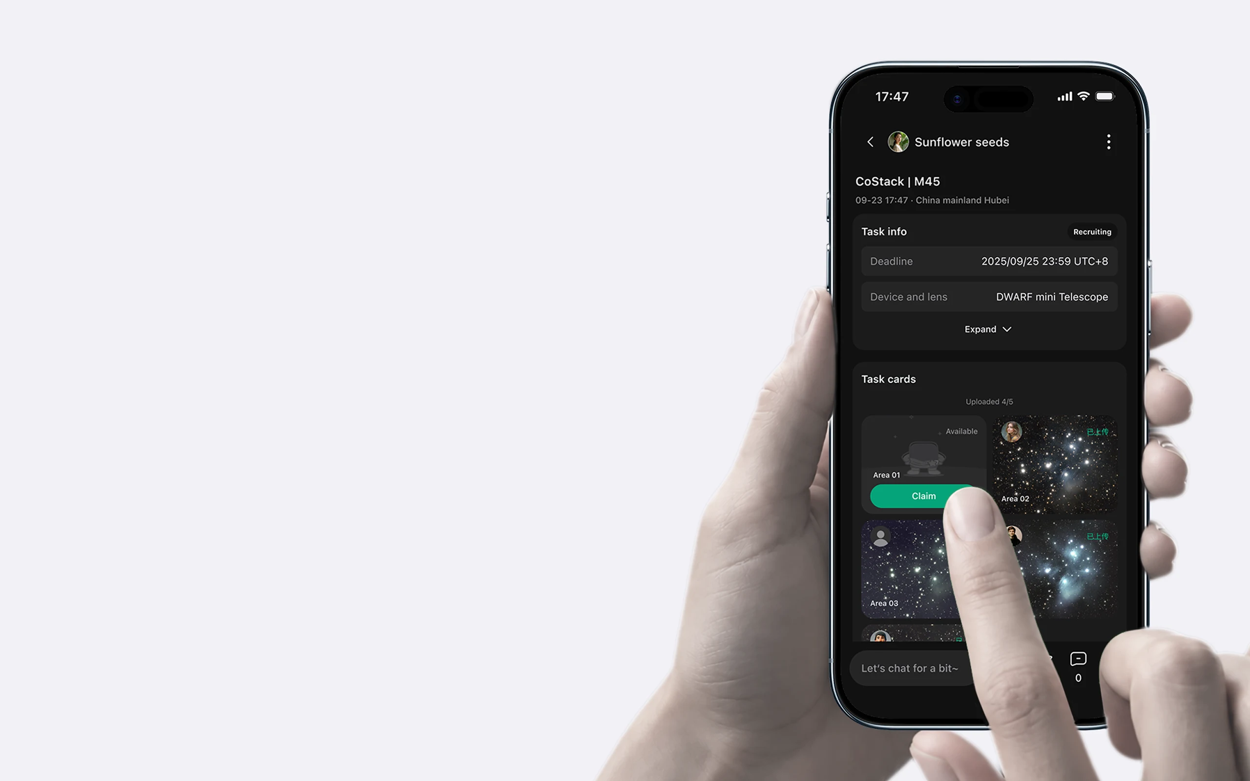 Claim a Star Party task in the DWARFLAB App
