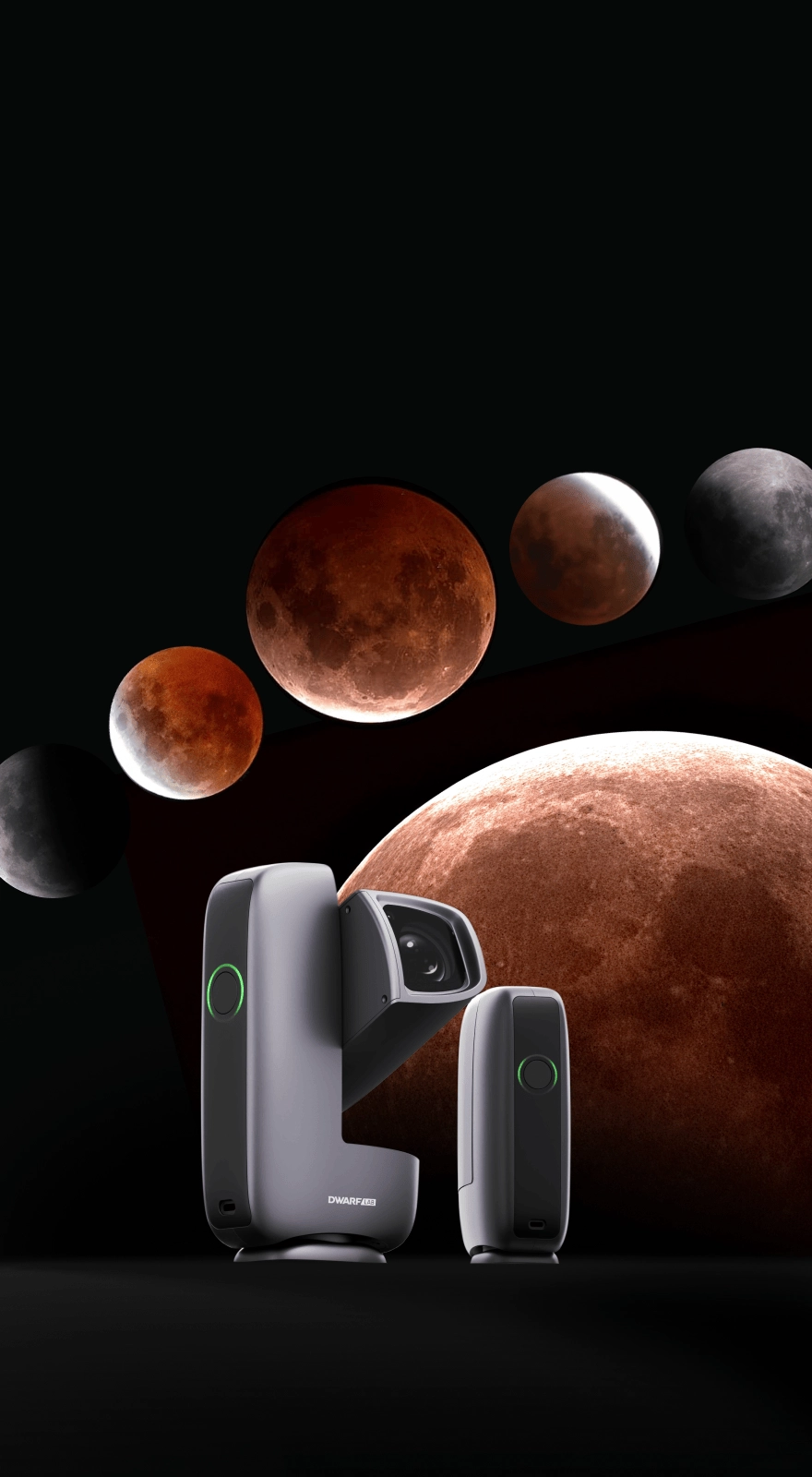 DWARF mini and DWARF 3 beneath the phases of a partial lunar eclipse